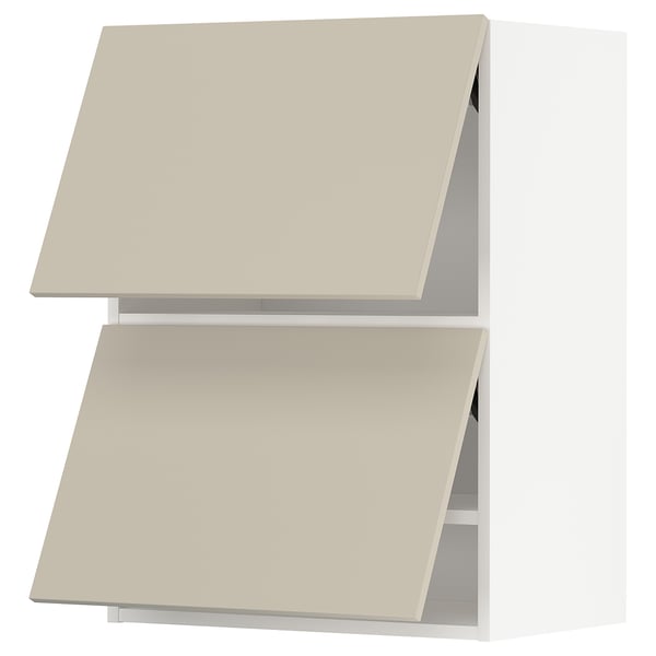 Beige METOD kitchen cabinets, simple and harmonious, two square units with slanted tops.