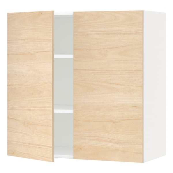 METOD light ash wooden kitchen cabinet with adjustable shelf.
