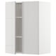 Modern white corner cabinet, glossy finish, two doors, grey shelves.