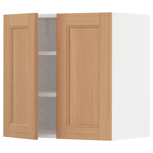 METOD kitchen cabinet with oak doors. Two-door design, natural wood colour, sturdy construction.