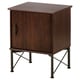 MUSKEN wooden bedside cabinet, dark brown, metal legs, square shape.