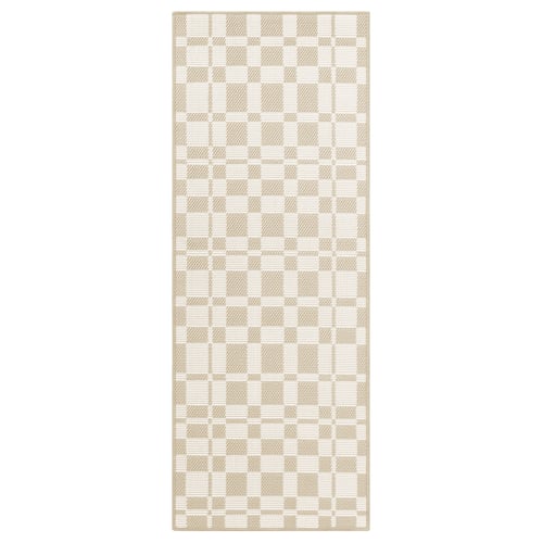 NATTÅG rug, beige and white, rectangular, grid pattern, recycled polyester.