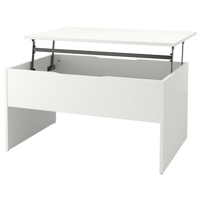 Adjustable ÖSTAVALL coffee table with liftable top and hidden storage. Modern, clean lines.