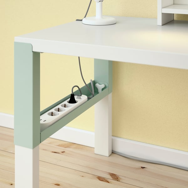 PÅHL Desk, height adjustable white/light green, 96x58 cm