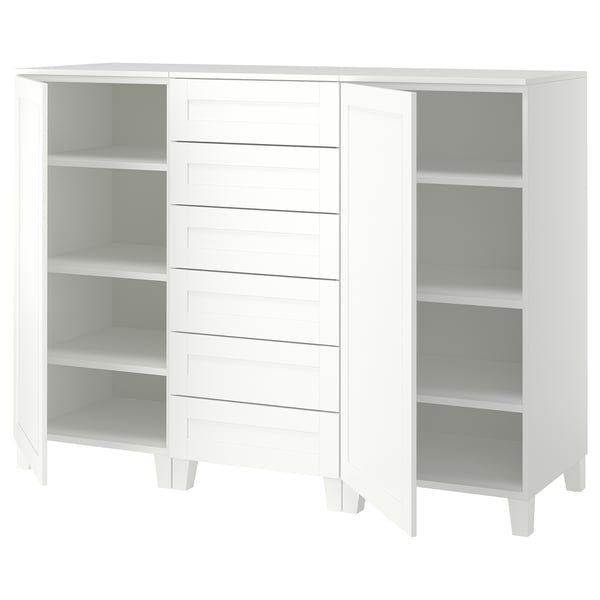 PLATSA Cabinet with doors and drawers, white/SANNIDAL white, 180x57x133 cm
