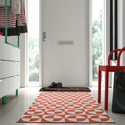 PUBLIKVÄRD Rug, flatwoven, orange/circle pattern, 80x150 cm