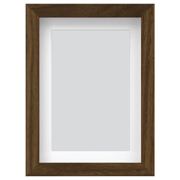 RÖDALM wooden photo frame, brown, rectangular, with white inner mat, can hang or stand.