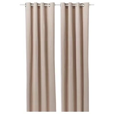 SANELA curtains: pair of light beige, cotton velvet, straight panels with eyelets for hanging.