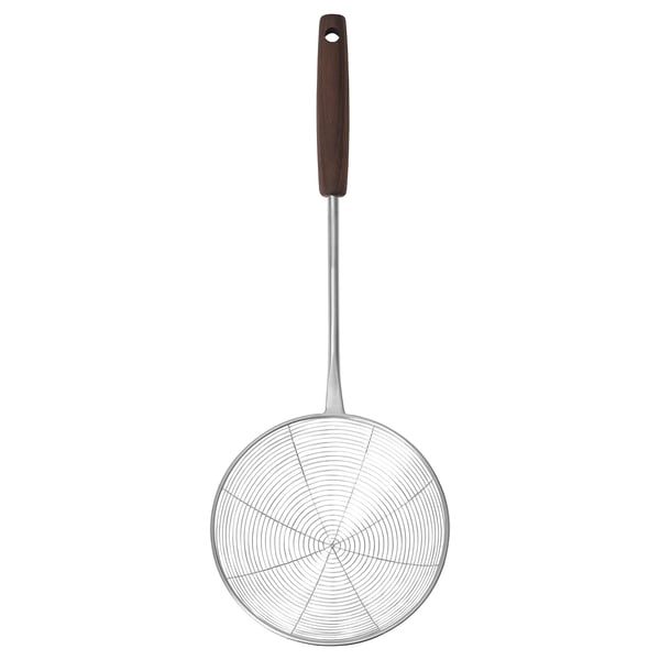 SLITSTARK skimmer, stainless steel, walnut handle, round shape, spiral design, kitchen tool.