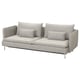 SÖDERHAMN sofa bed in grey fabric with slim, modern design, soft cushions, and convertible seating.