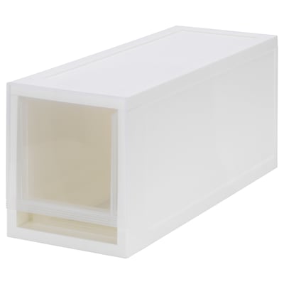 White SOPPROT storage box, rectangular with open front, made from polypropylene plastic.