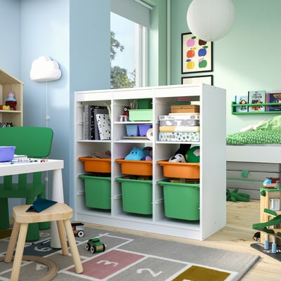 TROFAST Storage combination, room divider white/light orange bright green, 99x44x95 cm