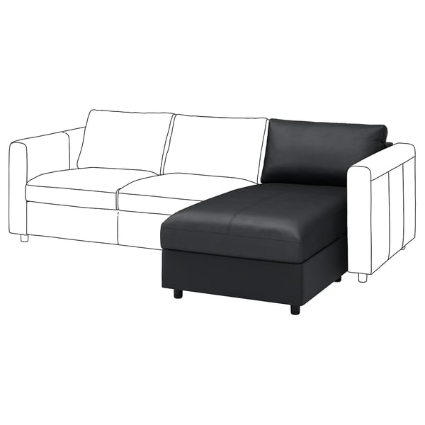A VIMLE sofa in black and white with a chaise lounge in black.