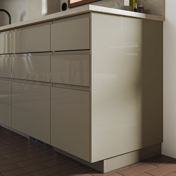 VOXTORP drawer in sleek grey with glossy finish, seamless design.