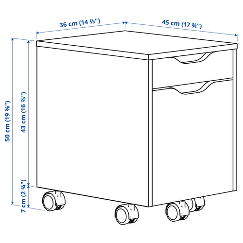 ALEX Unit laci beroda, putih/hitam, 36x50 cm