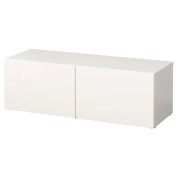 BESTÅ Unit rak berpintu, putih/Selsviken berkilat/putih, 120x42x38 cm