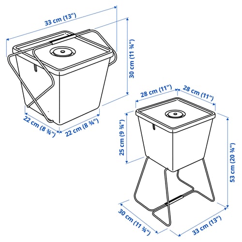 BRÄNNBOLL Bakul, kelabu/kuning, 30x33x30 cm