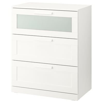 BRIMNES Almari 3 laci, putih/kaca berfros, 78x46x95 cm