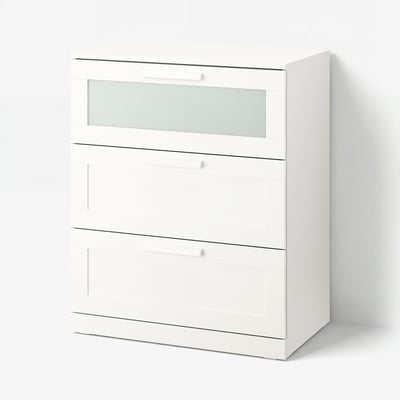 BRIMNES Almari 3 laci, putih/kaca berfros, 78x46x95 cm