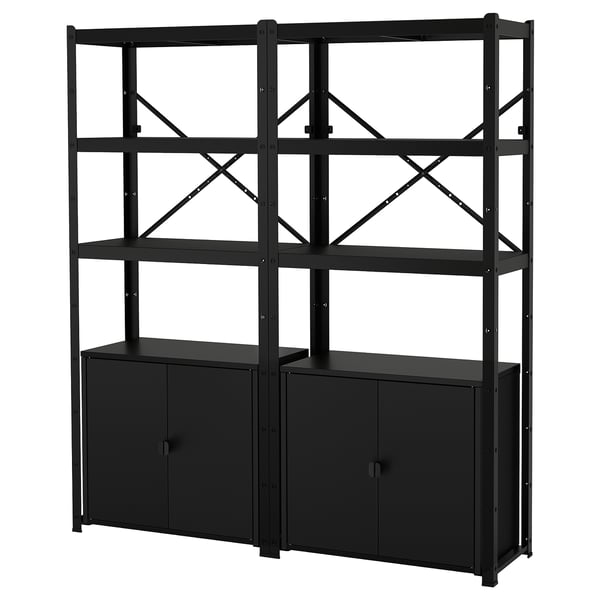 BROR Unit rak dengan kabinet, hitam, 170x40x190 cm