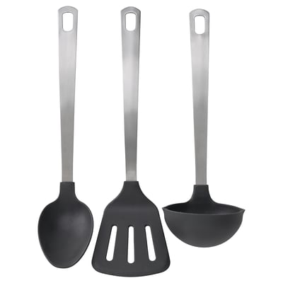 DALAFÅR Set 3 unit peralatan dapur, keluli tahan karat/hitam kelabu