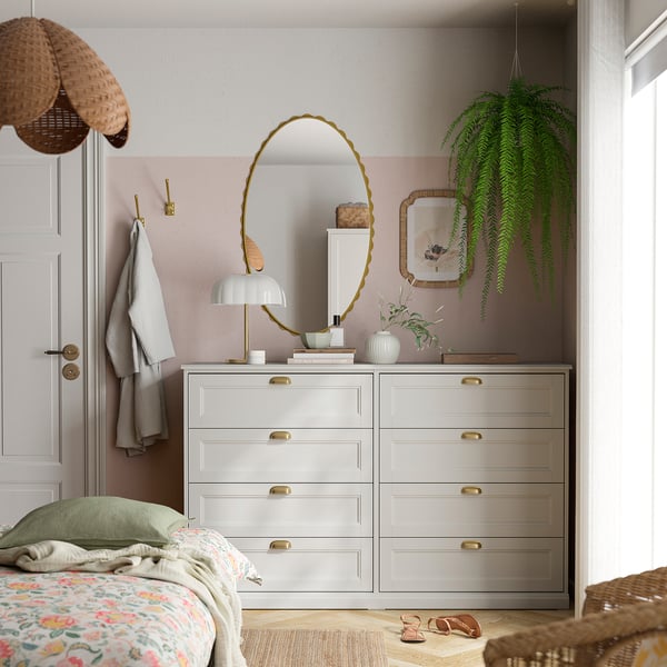 FÅGELFJÄLLET Almari 8 laci, putih pudar, 160x51x101 cm