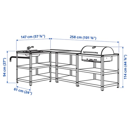 GRILLSKÄR Unit sink dapur/bbq arang, luar