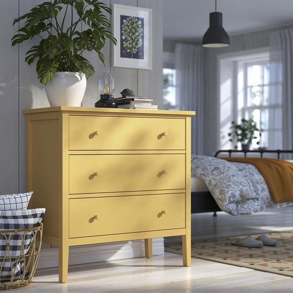GULLABERG Almari 3 laci, kuning, 99x48x100 cm