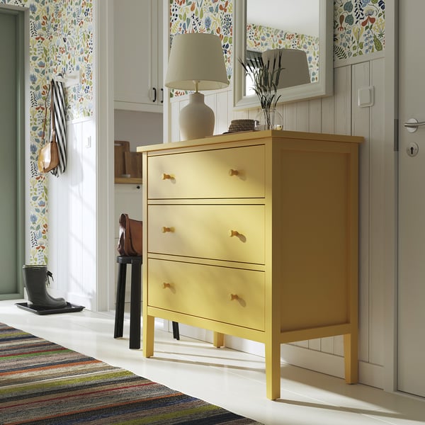 GULLABERG Almari 3 laci, kuning, 99x48x100 cm