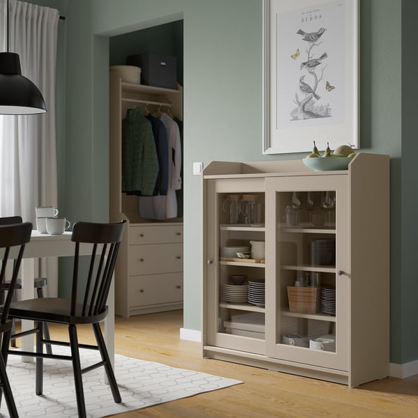 HAUGA Kabinet pintu kaca, kuning air, 105x116 cm