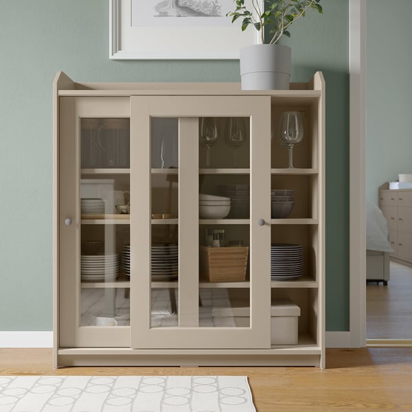 HAUGA Kabinet pintu kaca, kuning air, 105x116 cm