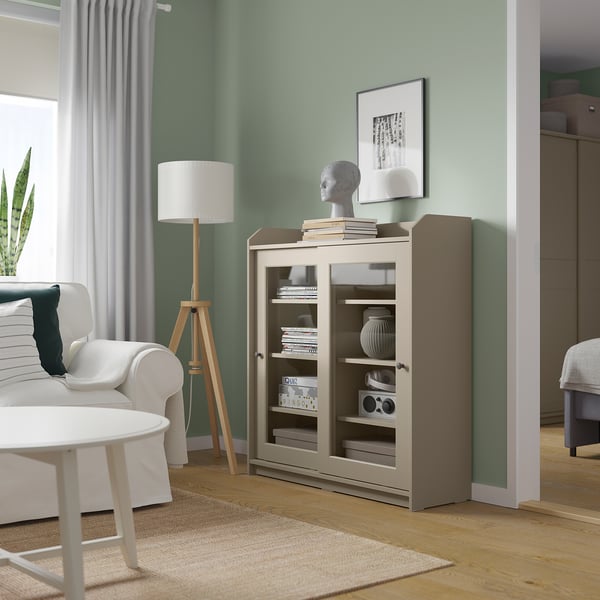 HAUGA Kabinet pintu kaca, kuning air, 105x116 cm