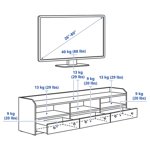 HAUGA Kabinet TV, kuning air, 206x46x54 cm