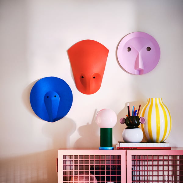 IKEA PS 2026 Hiasan dinding, set 3 unit, merah jambu merah/biru