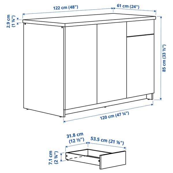 KNOXHULT Kabinet dasar berpintu dan laci, putih, 120 cm