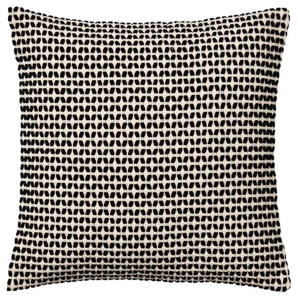 KUSTFLY Sarung kusyen, kuning air/hitam, 50x50 cm