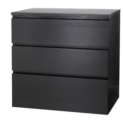 MALM Almari 3 laci, hitam coklat, 80x78 cm