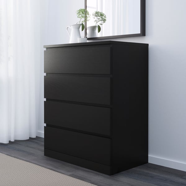 MALM Almari 4 laci, hitam coklat, 80x100 cm