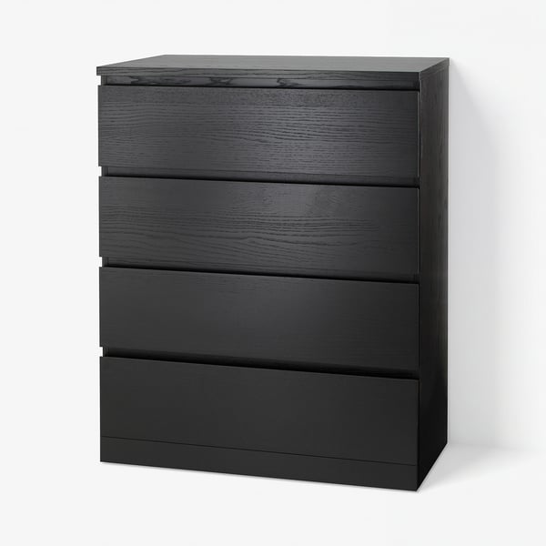 MALM Almari 4 laci, hitam coklat, 80x100 cm
