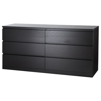 MALM Almari 6 laci, hitam coklat, 160x78 cm