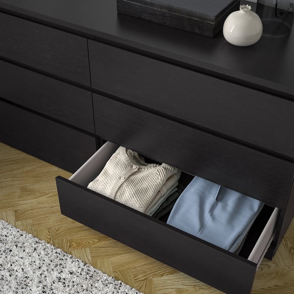 MALM Almari 6 laci, hitam coklat, 160x78 cm
