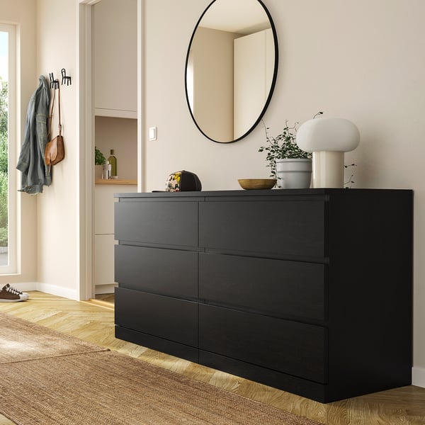 MALM Almari 6 laci, hitam coklat, 160x78 cm
