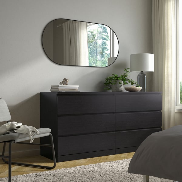 MALM Almari 6 laci, hitam coklat, 160x78 cm