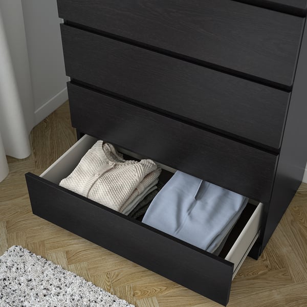 MALM Almari 6 laci, hitam coklat, 80x123 cm