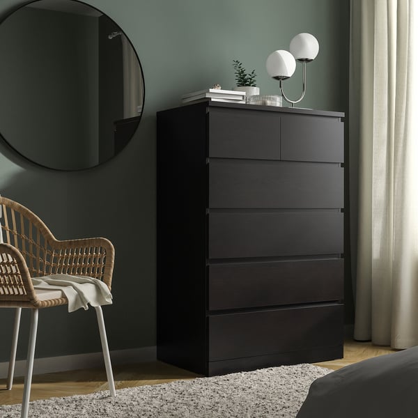 MALM Almari 6 laci, hitam coklat, 80x123 cm