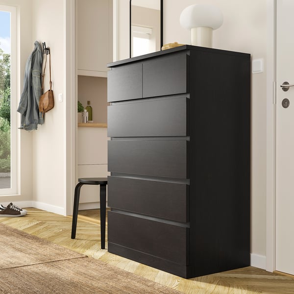 MALM Almari 6 laci, hitam coklat, 80x123 cm