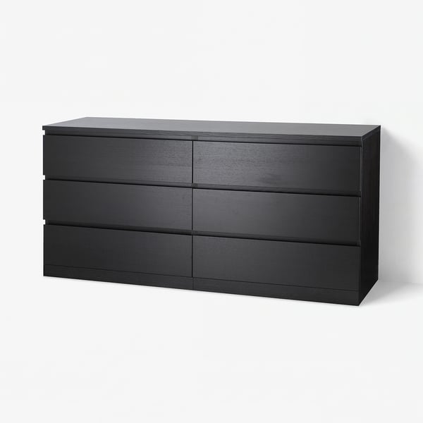 MALM Almari 6 laci, hitam coklat, 160x78 cm