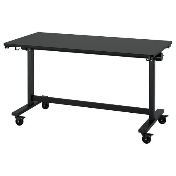 MITTZON Meja boleh lipat beroda, hitam, 140x70 cm