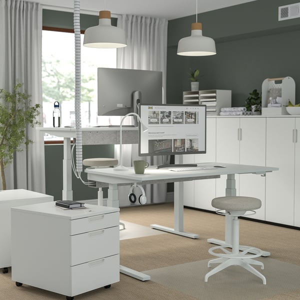 MITTZON Meja duduk/berdiri, elektrik putih, 140x60 cm