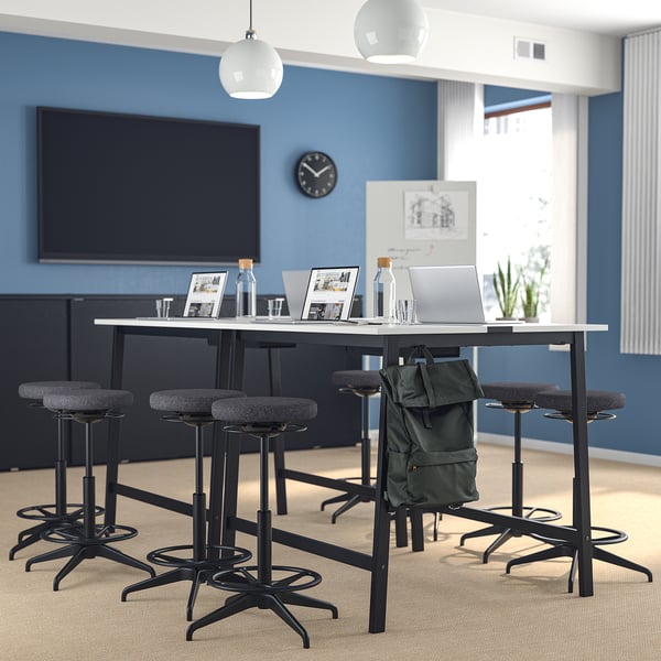 MITTZON Meja persidangan, putih/hitam, 140x108x105 cm